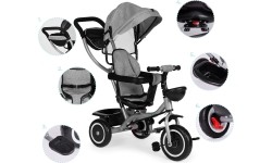 Trójkołowy rowerek spacerówka 2w1 obracane siedzisko składany daszek - szary ECOTOYS