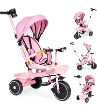 Rowerek trójkołowy spacerówka 2w1 obracane siedzisko składany daszek różowy - ECOTOYS