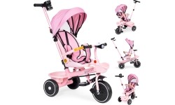 Rowerek trójkołowy 2w1 z obrotowym siedziskiem i składanym daszkiem, różowy - ECOTOYS