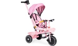 Rowerek trójkołowy spacerówka 2w1 obracane siedzisko składany daszek różowy - ECOTOYS