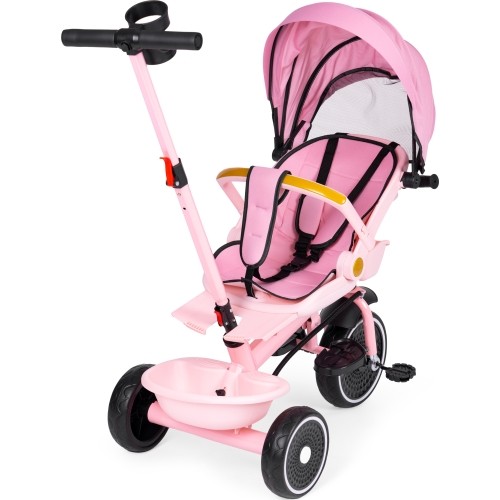 Rowerek trójkołowy 2w1 z obrotowym siedziskiem i składanym daszkiem, różowy - ECOTOYS