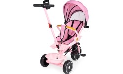 Rowerek trójkołowy spacerówka 2w1 obracane siedzisko składany daszek różowy - ECOTOYS