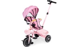 Rowerek trójkołowy spacerówka 2w1 obracane siedzisko składany daszek różowy - ECOTOYS