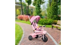 Rowerek trójkołowy spacerówka 2w1 obracane siedzisko składany daszek różowy - ECOTOYS