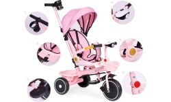 Rowerek trójkołowy 2w1 z obrotowym siedziskiem i składanym daszkiem, różowy - ECOTOYS