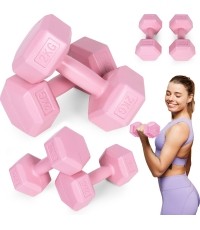 Hantle sześciokątne zestaw 2x2 kg ciężarki do ćwiczeń obciążniki fitness różowe ModernHome