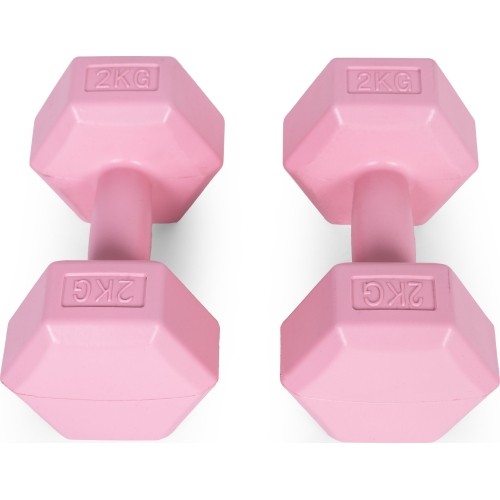 Hantle sześciokątne zestaw 2x2 kg ciężarki do ćwiczeń obciążniki fitness różowe ModernHome