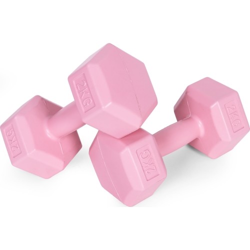 Hantle sześciokątne zestaw 2x2 kg ciężarki do ćwiczeń obciążniki fitness różowe ModernHome
