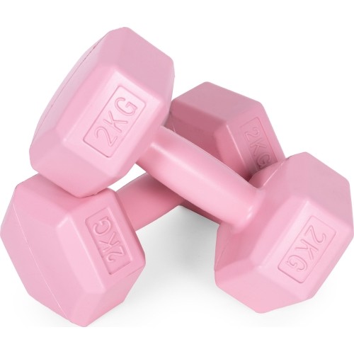 Hantle sześciokątne zestaw 2x2 kg ciężarki do ćwiczeń obciążniki fitness różowe ModernHome