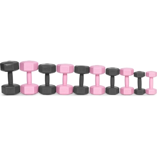 Hantle sześciokątne zestaw 2x2 kg ciężarki do ćwiczeń obciążniki fitness różowe ModernHome