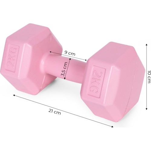 Hantle sześciokątne zestaw 2x2 kg ciężarki do ćwiczeń obciążniki fitness różowe ModernHome