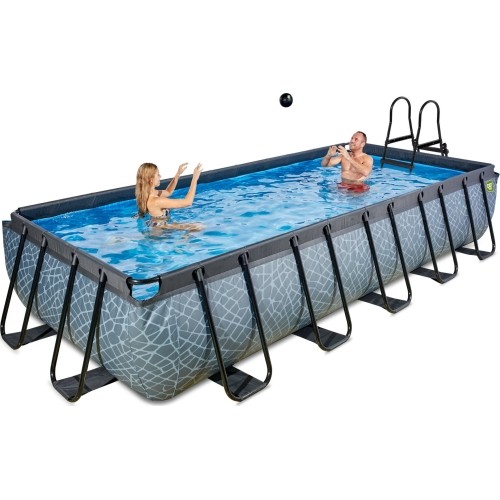 EXIT Basen kamienny 540x250 cm z pompą z filtrem piaskowym - szary Basen stelażowy prostokątny 12600 L