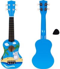 Gitara ukulele dla dzieci drewniana 4 struny nylonowe kostka do gry ECOTOYS