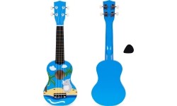 Gitara ukulele dla dzieci drewniana 4 struny nylonowe kostka do gry ECOTOYS