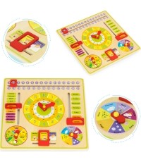 Drewniana tablica edukacyjna manipulacyjna kalendarz zegar ECOTOYS