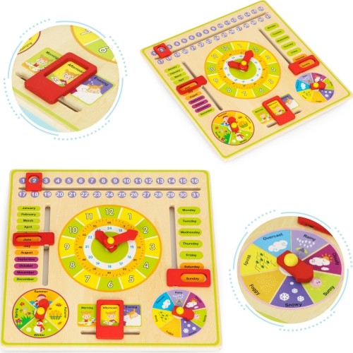 Drewniana tablica edukacyjna manipulacyjna kalendarz zegar ECOTOYS