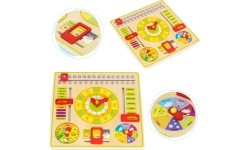 Drewniana tablica edukacyjna manipulacyjna kalendarz zegar ECOTOYS