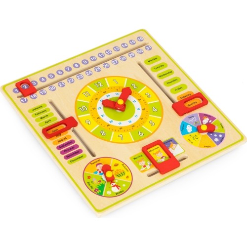 Drewniana tablica edukacyjna manipulacyjna kalendarz zegar ECOTOYS