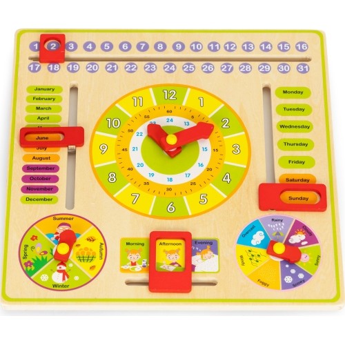 Drewniana tablica edukacyjna manipulacyjna kalendarz zegar ECOTOYS