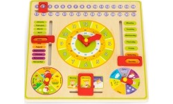 Drewniana tablica edukacyjna manipulacyjna kalendarz zegar ECOTOYS
