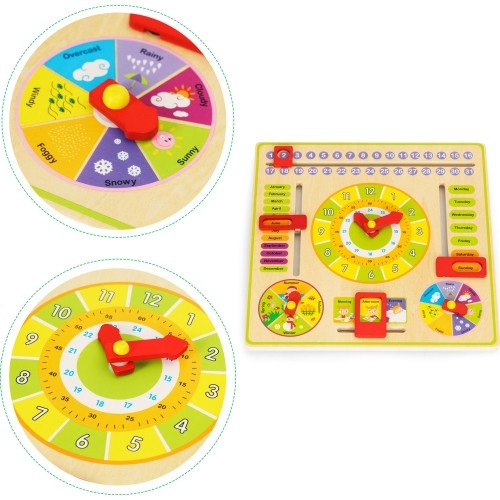 Drewniana tablica edukacyjna manipulacyjna kalendarz zegar ECOTOYS
