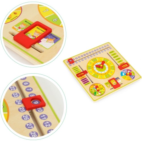 Drewniana tablica edukacyjna manipulacyjna kalendarz zegar ECOTOYS