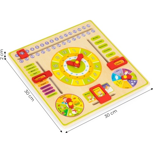 Drewniana tablica edukacyjna manipulacyjna kalendarz zegar ECOTOYS