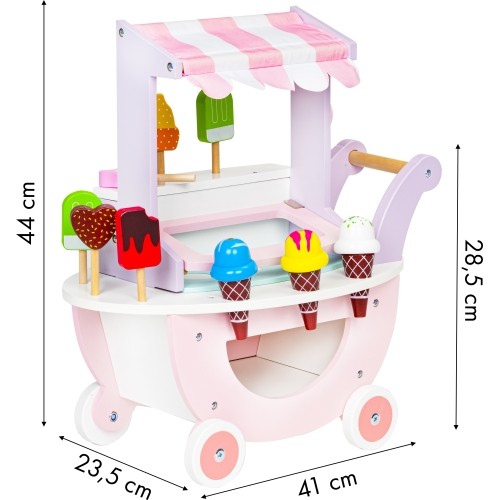 Drewniany wózek lodziarnia dla dzieci sklep Eco Toys, 12 el