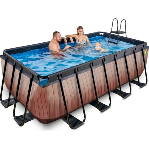 EXIT Basen drewniany 400x200x122cm z pompą filtrującą - brązowy
