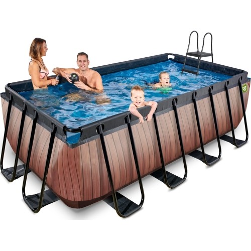 EXIT Basen drewniany 400x200x122cm z pompą filtrującą - brązowy