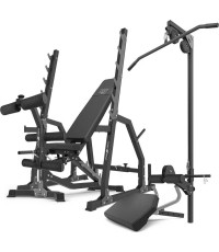 Zestaw MS36_2.0 | Dwustronnie regulowana ławka treningowa + stojaki bramowe + modlitewnik + prasa + wyciąg - Marbo Sport