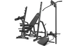 Zestaw MS36_2.0 | Dwustronnie regulowana ławka treningowa + stojaki bramowe + modlitewnik + prasa + wyciąg - Marbo Sport