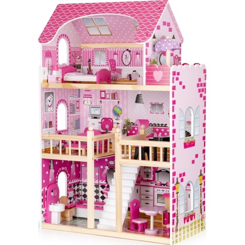 Drewniany domek dla lalek z meblami i LED EcoToys