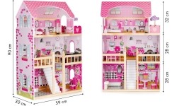 Drewniany domek dla lalek z meblami i oświetleniem LED EcoToys