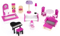 Drewniany domek dla lalek z meblami i oświetleniem LED EcoToys