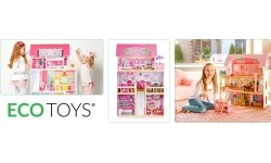 Drewniany domek dla lalek z meblami i oświetleniem LED EcoToys