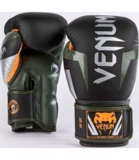 Rękawice bokserskie Venum Elite - czarny/srebrny/kaki