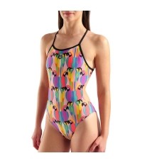 W Tropical Delight Swimsuit Tie Back Multi Pink-Black 34 - 550