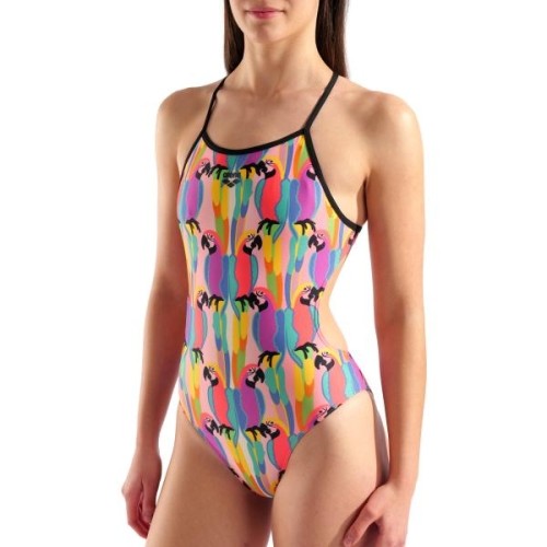 W Tropical Delight Swimsuit Tie Back Multi Pink-Black 34 - 550