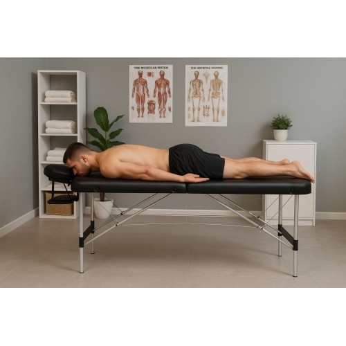 Aluminiowy stół do masażu i rehabilitacji, 3-segmentowy, składany do walizki + torba ModernHome