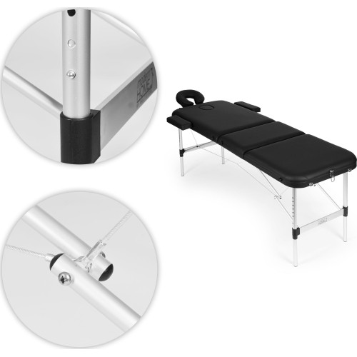 Aluminiowy stół do masażu i rehabilitacji, 3-segmentowy, składany do walizki + torba ModernHome