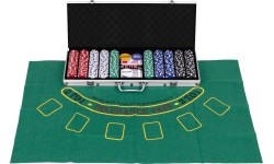 Zestaw do pokera blackjacka 500 żetonów 2 talie kart kości mata do gry zamykana walizka