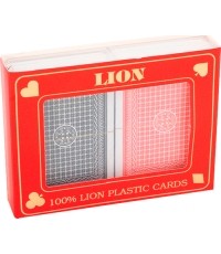 Karty do Pokera Lion 100% Plastik Podwójne Czerwone/Niebieskie