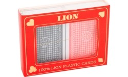 Karty do Pokera Lion 100% Plastik Podwójne Czerwone/Niebieskie