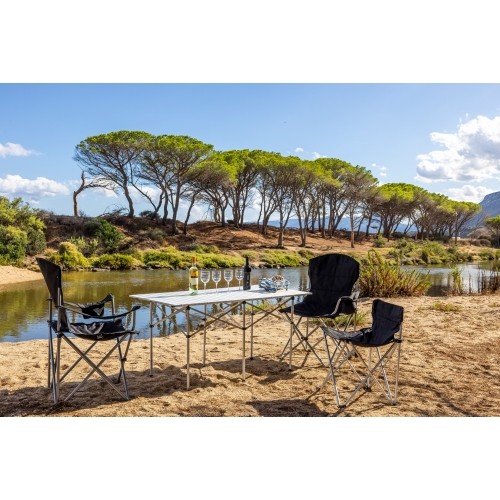 Turystyczne krzesło składane kempingowe z oparciem BasicNature Travelchair Standard, Czarne