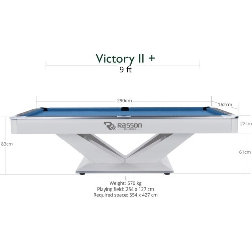 Stół bilardowy, Pool, Rasson Victory II Plus, biały, 9 ft., Simonis 760 electric blue