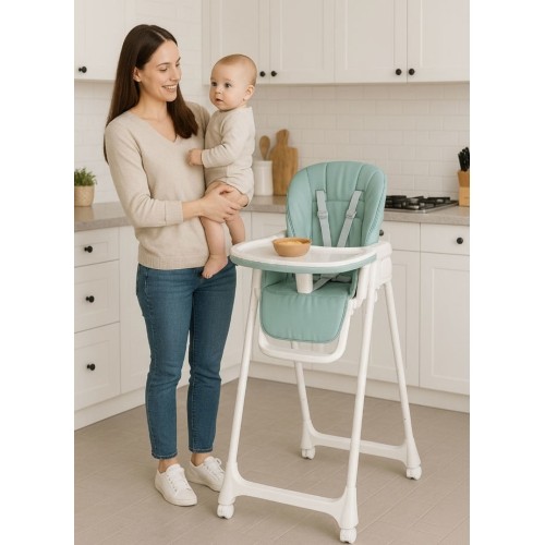 Krzesełko fotelik do karmienia regulacja wysokości ekoskóra pasy podwójna tacka