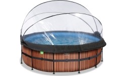 EXIT Basen drewniany ø427x122cm z pompą filtrem piaskowym i kopułą - brązowy