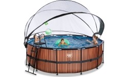 EXIT Basen drewniany ø427x122cm z pompą filtrem piaskowym i kopułą - brązowy