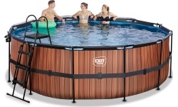 EXIT Basen drewniany ø427x122cm z pompą filtrem piaskowym i kopułą - brązowy